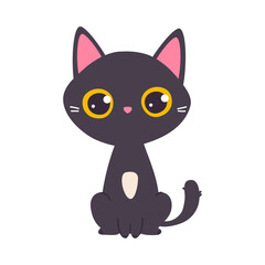 Obraz premium Funny Black Cat with Paws and Tail Sitting Vector Illustration
