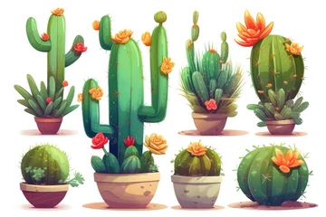 Tuinposter Cactus in pot Cute cartoon watercolor cactus Generative AI