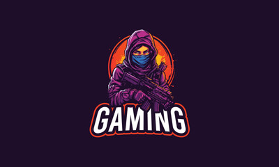 Gamer Girl channel mascot logo, female Esports logo with AKM gun, Pubg youtube channel logo, sniper girl gaming logo  