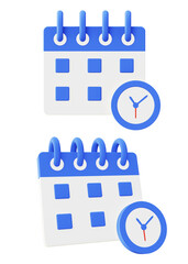 3d illustration icon of blue calendar date and time