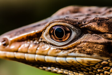 Fototapeta premium close up of a lizard, frog, snake, fog, animal, zoo, camaleon, brown