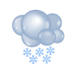 3D weather icon. Dark cloud, snowflakes and snowfall. A cold or frosty winter season. dark 3D cloud with snowflakes