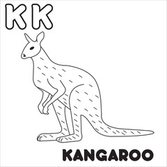 Vector alphabet animal kangaroo for coloring with word hand drawn letter animal cartoon
