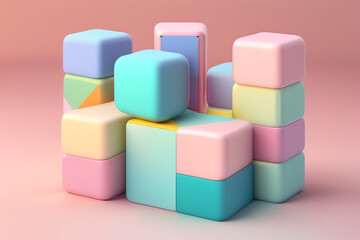 Obraz premium Abstract mock up scene pastel color. Geometry shape objects podium background for product. 3d rendering. 