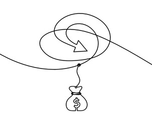Abstract continuous lines arrows and dollar as drawing on white background