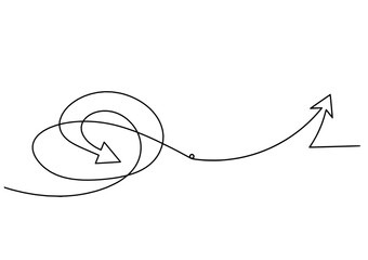 Abstract continuous lines arrows as drawing on white background