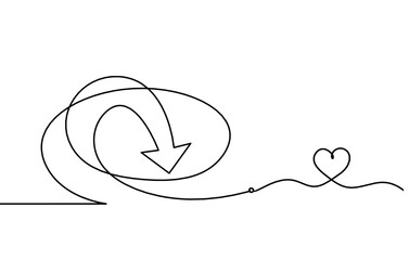 Abstract continuous lines arrows and heart as drawing on white background