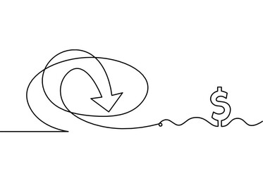 Abstract continuous lines arrows and dollar as drawing on white background