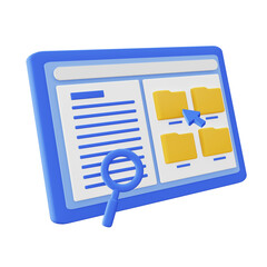 3d illustration icon of blue Searching folder and file side