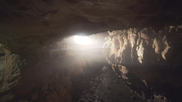 Postojna cave underground river with fog