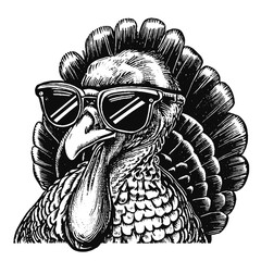 cool turkey wearing sunglasses sketch - obrazy, fototapety, plakaty