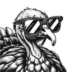 cool turkey wearing sunglasses close-up sketch - obrazy, fototapety, plakaty