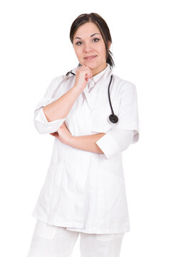 attractive female doctor isolated over white background