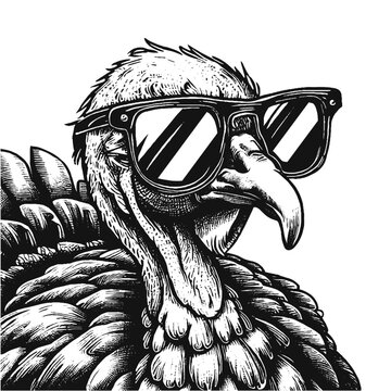 cool turkey wearing sunglasses close-up sketch