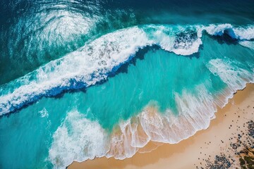 an idyllic beach and ocean seen from above. Generative AI