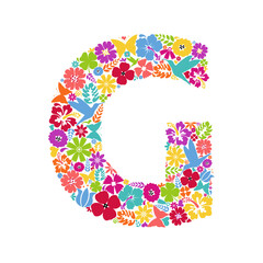 Flower alphabet. Flower symbols forming letter G. Floral ornament in the form of a letter.