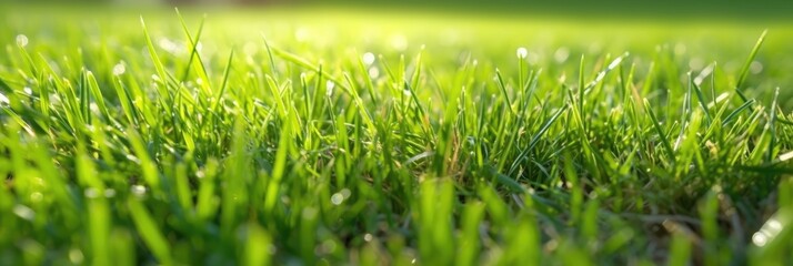 Lawn, meadow, trimmed green grass, summer sun on the grass, fresh texture. Generative AI