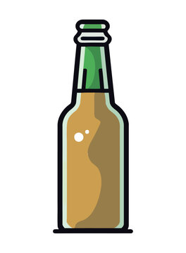 Frothy beer bottle icon with refreshing drop