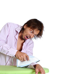 Business man irons his own arm