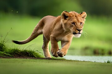 lion in the grass and forests see near the river