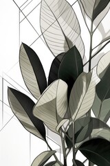 Zamioculcas plant . Geometric lines art Generative AI