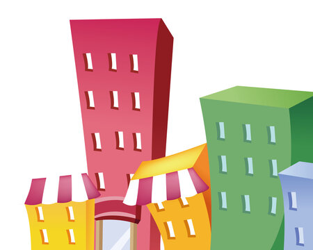 illustration drawinf of color building in a white background