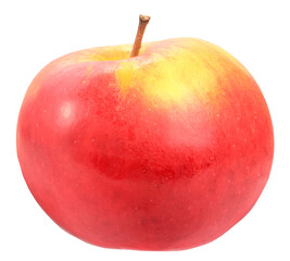 Single a red-yellow apple. Isolated on white background. Close-up. Studio photography.