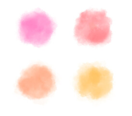 Watercolor pastel stain clouds banners set in bright colors isolated on transparent background.