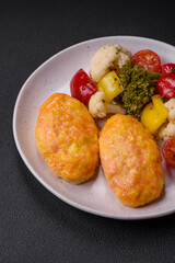Delicious steam cutlets with carrots, cheese, salt and spices