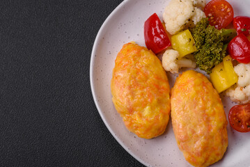 Delicious steam cutlets with carrots, cheese, salt and spices