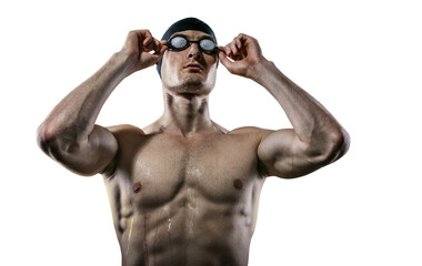 Young athletic swimmer, on the transparent background.	 - 603507730