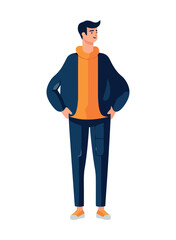 young man standing with confidence, isolated vector