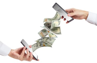 Mobile money transfer or online shopping concept, cut out