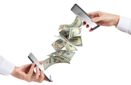 Mobile money transfer or online shopping concept, cut out