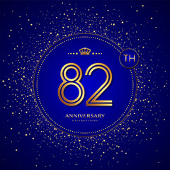 82th anniversary logo with gold numbers and glitter isolated on a blue background