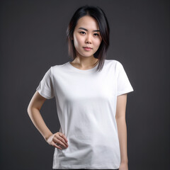 Fototapeta premium woman wearing a white tshirt on a dark background created with AI generative technology 