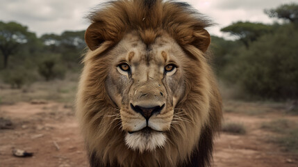 Fototapeta premium King of the Savannah: Lion Gazing with Fierce Pride