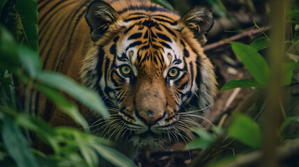 Obraz premium Intense Gaze of a Hidden Jungle Tiger