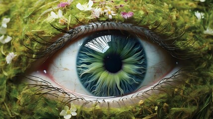 Garden of the Eye: An Enchanting World of Nature's Beauty, Where Grass and Flowers Bloom Anew. Created with generative AI tools.