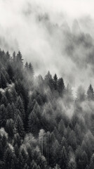 Mountain forest with mist and fog