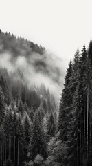 Obraz premium Mountain forest with mist and fog