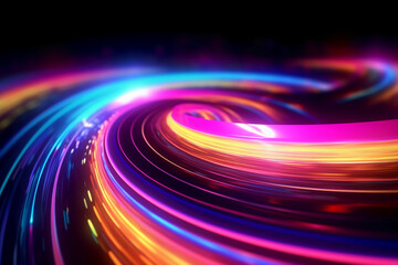 Fototapeta na wymiar hyper loop or warp technology concepts with flow of Digital stream in line multicolor neon