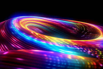 hyper loop or warp technology concepts with flow of Digital stream in line multicolor neon
