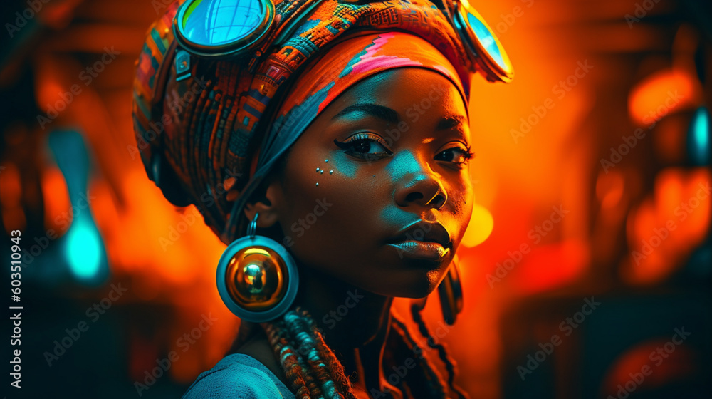 Wall mural afrofuturism neon african queen