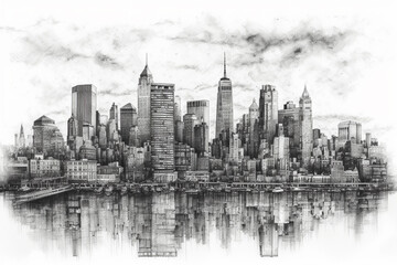 Fototapeta premium City skyline with skyscrapers pencil drawing. Ai generated