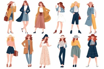 Fototapeta premium Hand drawing watercolor sketch outfit. fashion illustration. back to school. set of isolated elements. Generative AI