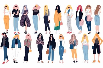 Fototapeta premium Hand drawing watercolor sketch outfit. fashion illustration. back to school. set of isolated elements. Generative AI