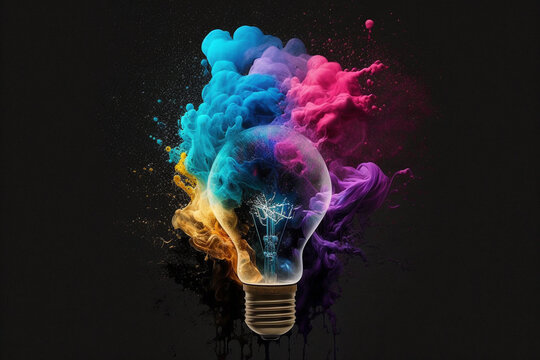 Light bulb color splash. genius creative idea concept. Ai generated