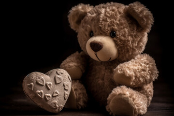 Obraz premium Teddy bear toy with love heart. Ai generated