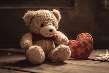 Obraz premium Teddy bear toy with love heart. Ai generated